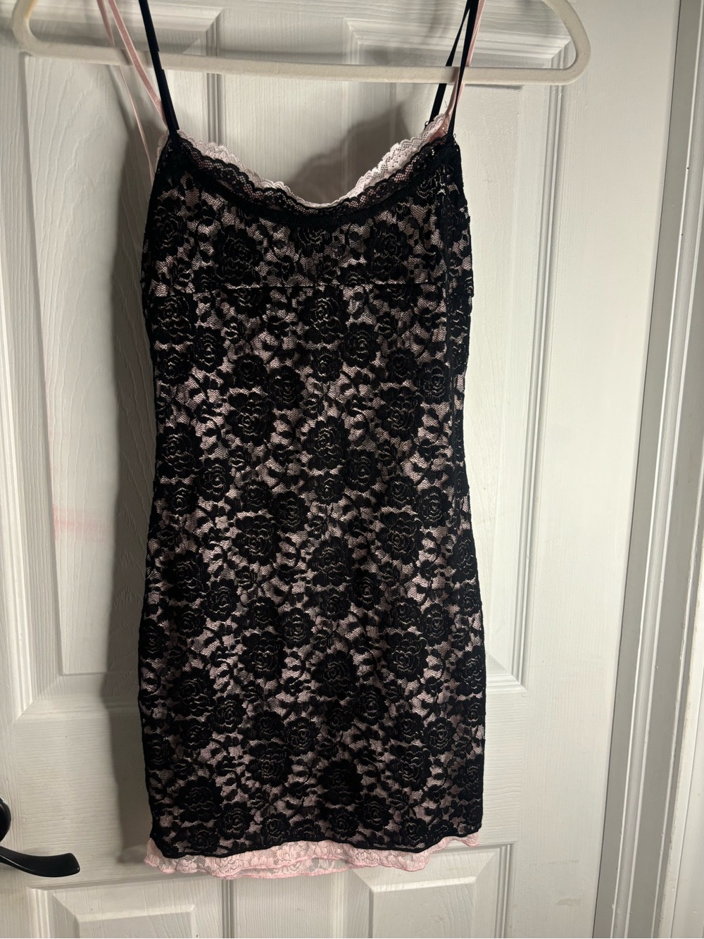 White Fox Boutique Black Lace Over Blush Pink Mini Dress